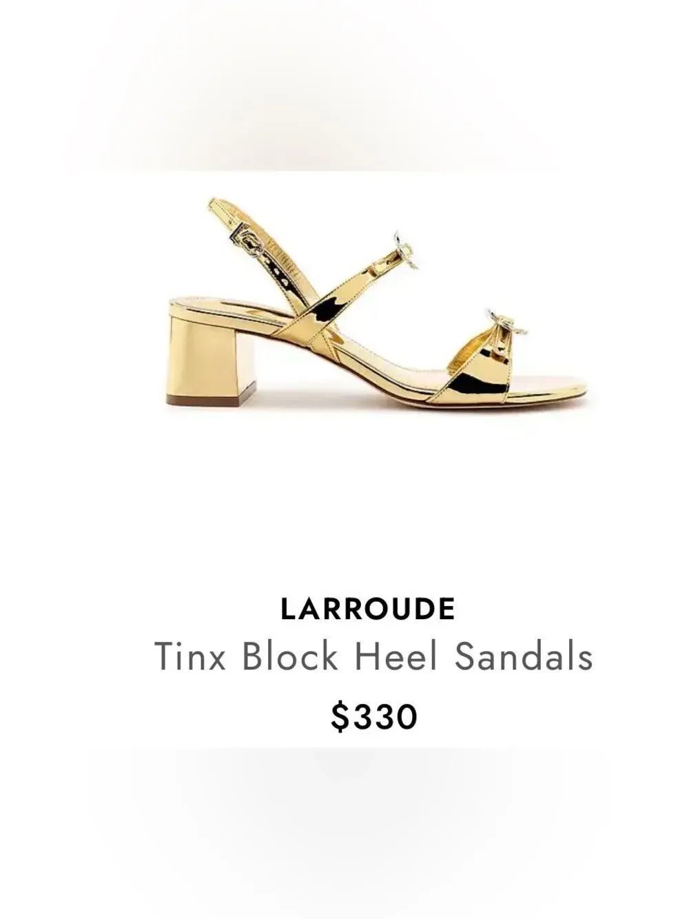 Larroude Tinx Metallic Gold Block Heel Sandals
